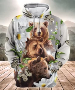 Bear Daisy Flower All Over Printed Unisex Shirt