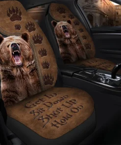 Brown Bear Hold on Funny Car Seat Covers Universal Fit Set 2 Q021105